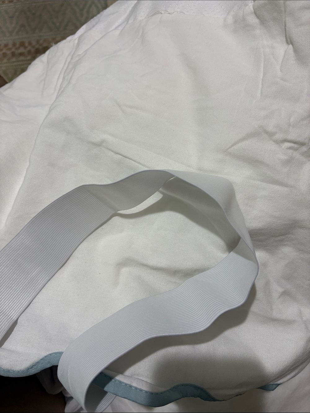 Lush Decor White Scalloped Edge Bedskirt  with Light Blue Trim - Picture 4 of 5